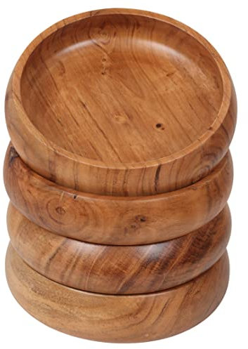LAVAUX DESIGNS Holzschalen für Lebensmittel | Set mit 4 individuellen Schalen aus Akazienholz 20 x 5 cm (740 ml) | Genießen Sie Ihren Salat, Pasta, Reis, Acai, Smoothie, Suppe, Obst, Snacks
