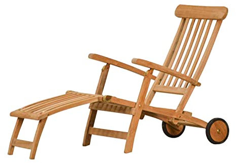 Kai Wiechmann Liegestuhl Holz Teak Deckchair Gartenliege Sonnenliege mit Armlehnen Rollen klappbar Premium