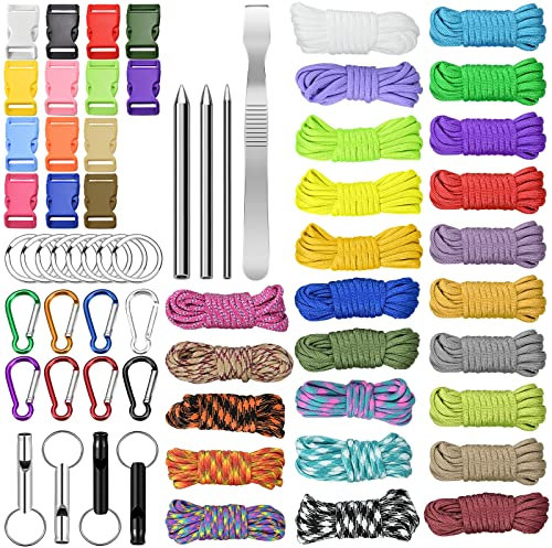 Paracord Set - Paracord 550 Nylonschnur, Multifunktionale Nylonseile Zeltseil Enthält Seilschnalle und Nähnadeln für DIY Armband, Schlüsselbund, Camping Outdoor Sport