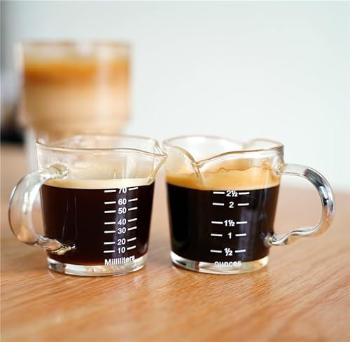XINCHIA Coffee Shot Glass with Double Spouts 3oz/70ml Measuring Glass Cup Heat&Cold Resistant Drinking Glassware for Coffee Milk Tea Pouring Handle Measuring Liquid Pitcher for Kitchen Baking