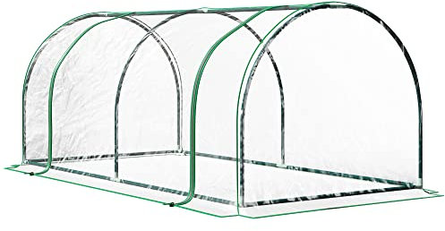 Outsunny Serra da giardino a Tunnel in Acciaio e con Copertura in PVC, 200x100x80 cm, Trasparente e Verde