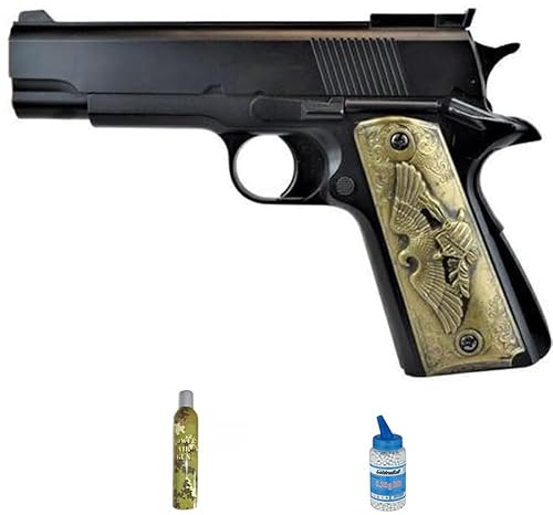 Ecommur. HFC HG 123B | Pistola a gas Airsoft 6 mm + bottiglia di Green Gas + bottiglia 1000 0,20. (Potenza: 0,5 joule)