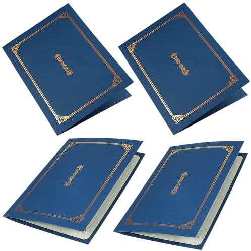 KICHOUSE Portadiplomi A4 Set 4 Pezzi Copertina Carta Blu Scuro Lamina Oro per Certificati di Premio, Diplomi e Documenti Ufficiali, Protezione Elegante per Ufficio, Scuola e Casa