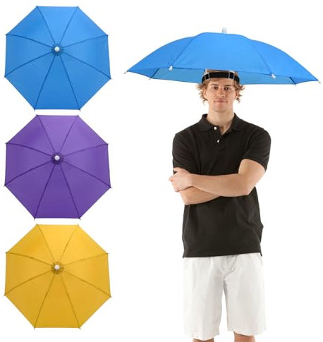 Bekecidi 3 PCS Umbrella Caps Head Umbrella Hats: Adjustable Rainbow Waterproof Fishing Cap with Elastic Bands Portable Mini Umbrellas Caps for Adults and Kids(B) 2