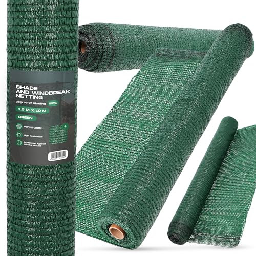 Malla Sombreo 1,5m x 10m Red de Sombra 55% Mallas Ocultación Pantalla Opaca Valla Tela Privacidad Protección UV Solar Paño Resistiente Viento Polvo Jardín Huerto Balcón Vallas