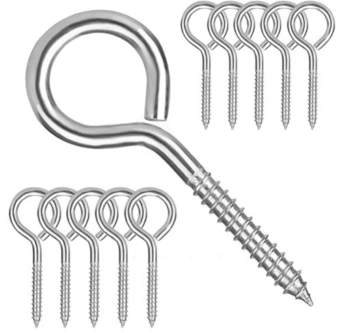 12 Piezas M6 Ganchos de Tornillos de Ojo Atornillados Pernos de Ojo de Acero Inoxidable 304 Ganchos Cancamos Pequeños 80mm