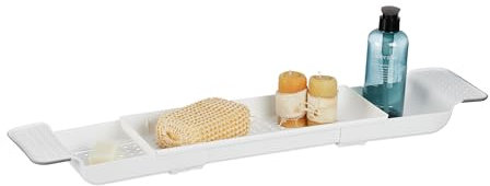Relaxdays Plateau de Baignoire, Pont Extensible (de 55,5 cm à 78 cm), en Plastique, antidérapant, Blanc