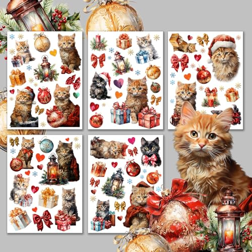 Decoupage Paper Pack (15 Sheets 8x11) Cats with Christmas Gifts HANATABA Vintage Styled Ephemera Pictures for Decoupage Craft and Scrapbooking