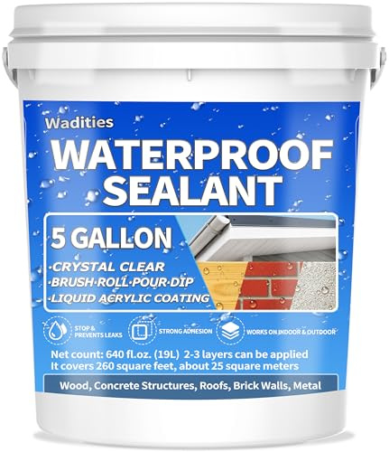 Sellador impermeabilizante líquido transparente - 19L, Wadities Revestimiento impermeable a base de agua para paredes baños techos, reparación invisible parches de fugas y sellos Sellador de goma