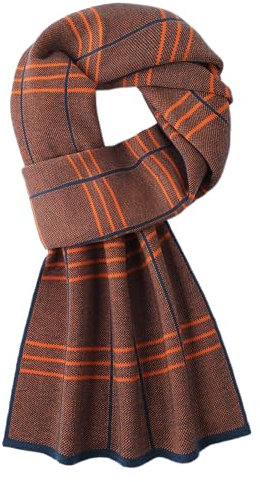 WANYING Herren Strickschal 6% Wolle Gestrickter Schal Winter Herbst Herrenschal Wolleschal Casual Business Gentleman - Dunkelblau & Orange