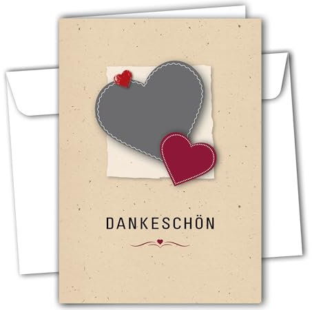 RotfuchsDesign – 1 Danke Karte mit Herz Dankeskarte Dankeschön Danksagung mit Umschlag Klappkarte Herz Danke sagen Blanko DIN A6 Hochzeit Taufe Geburtstag Jubiläum Feier Konfirmation Kommunion