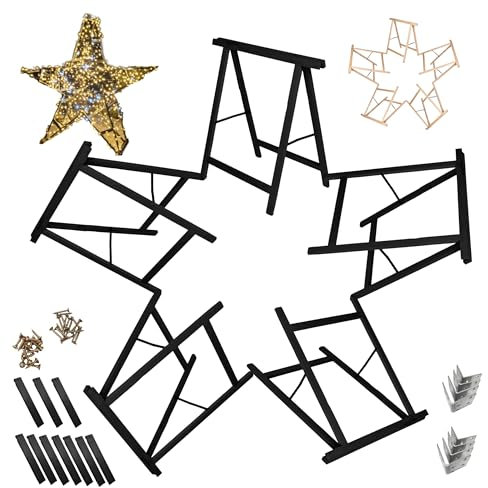 MODO24 Sägebock Holzbock, Klappbock Arbeitsbock, 5er-Set inklusive Montageteile, DIY Stern, Weihnachtsstern SET, Tapezierbock Montagebock Unterstellbock, Sternabmessungen 180x180x73 cm, Schwarz