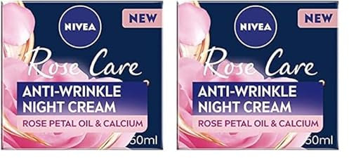 NIVEA Rose Care Anti-Wrinkle Night Cream (50ml), Anti-Wrinkle Face Cream with Nourishing and Skin Firming Properties Made with Rose Petal Oil, Calcium, and Creatine (Pack of 2)