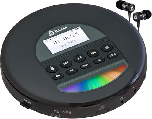 KLIM Nomad - Reproductor CD portatil con batería Interna de Larga duración - Auriculares KLIM Fusion - CD Player Mini Compacto - Radio FM Compatible con CD-R, CD-RW MP3 - Nuevo - Argén