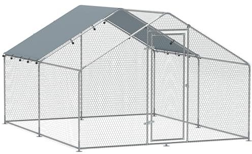 PawHut Gallinero para Exterior Grande, 3x3,4x1,9 m, Gallinero de Acero Galvanizado, Puerta con Doble Cierre, Cubierta Tela Oxford, Anti-UV e Impermeable, Diseño Accesible, para 10-15 Gallinas, Plata