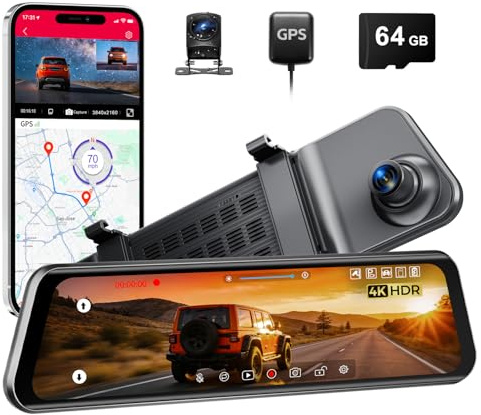 LINGDU 12 Mirror Dash Cam, 4K UHD Front and 2.5K Rear View Dash Camera for Car, with ADAS BSD LCA Smart Mode, GPS, G-Sensor, Loop Recording, Parking Monitor, Voice Control, 5.8GHz WiFi