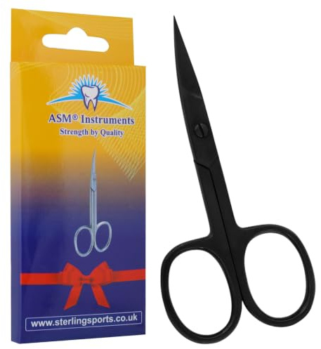 ASM Professional Nail Scissors Curved Manicure Cuticle Scissors - Heavy Duty Cuticle Trimmer for Eyebrow, Beard, Nose Hair Trimming - Beauty Scissor Gifts for Women & Men (Black)