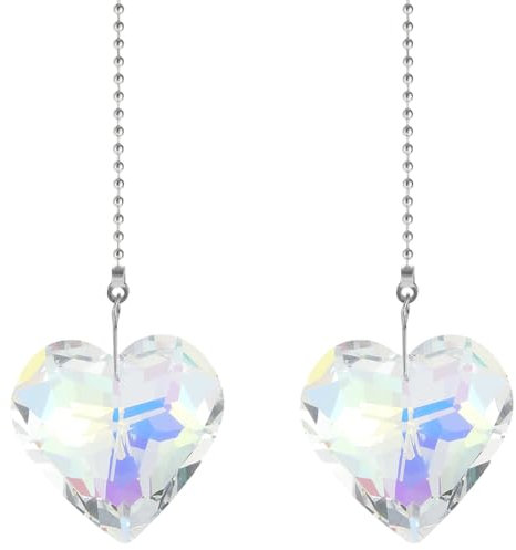 CREATCABIN 2 pièce Chaîne Traction Cristal pour Ventilateur Plafond Prisme Forme Cœur Attrape Soleil Cristal pour Fenêtre Attrape Soleil Arc Ciel Ornements Suspendus Pendentifs Verre Décoration 4.45cm