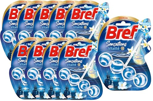Bref WC - Lot de 10 Bloc WC Sensations de Vitalité - Avec des Huiles Essentielles - Bloc WC - Parfum WC - Formule Anti-Calcaire - Produit Nettoyant WC - Pour des Toilettes Propre & Brillante
