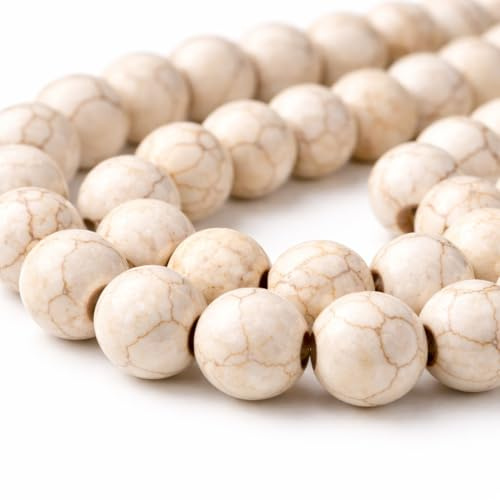 Perlin Howlit Perlas blancas de 6 mm, redondas, piedras preciosas naturales, perlas con agujero para pulsera, cadena, manualidades, 60 unidades