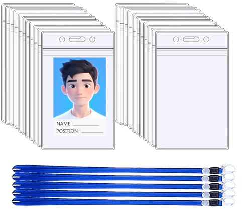 Funda De Tarjeta Identificación,Tiuxiu 50 Piezas Funda De Tarjeta Con Cordón De Cuello Transparente Impermeable de Plástico Lanyard Con Gancho Giratorio Adecuado Para Empresas Fábricas Escuelas