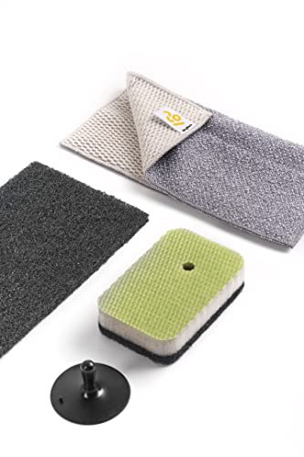 BLINGBLACK-Sammelpack (4xPack) zur flächendeckenden Reinigung zu Hause: leistungsstarker Scheuerflies+2in1-Vielzweckschwamm mit Saugnapf zum Trocknen+Scrubbie Alles-in-1-Lappen-Antibakterieller Schutz