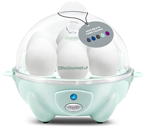 Elite Gourmet EGC700M# Rapid Egg Cooker, 7 Easy-To-Peel, Hard, Medium, Soft Boiled Eggs, Poacher, Omelet Maker, Auto Shut-Off, Alarm, 16-Recipe Booklet, BPA-Free, Seafoam, 7 Egg