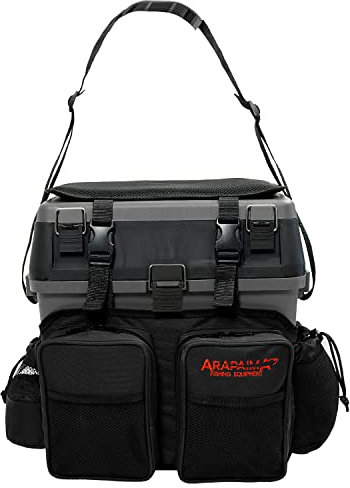 Arapaima Fishing Equipment® Sitzkiepe | Angelbox | Angelrucksack inkl. 4 Kunststoffboxen für Angelzubehör - Grau/Schwarz