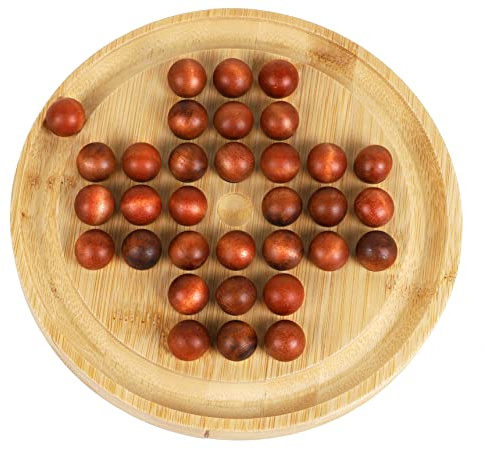 Gioco di Solitario in Legno TOWO - Giocattolo Puzzle con Perni - Gioco da Tavolo Classico Gioco di Mente degli Scacchi in Marmo - Tavolo Rotondo da 19.5cm 7.7' con Palline in Legno -Rompicapo
