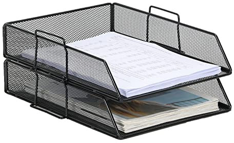 EasyPAG 2 Stück A4 Stapelbar Metall Büro Schreibtisch Organizer Dokumentenhalter Aktenablage Zeitschriftenhalter Briefablage Papier Magazin Organisator,Schwarz