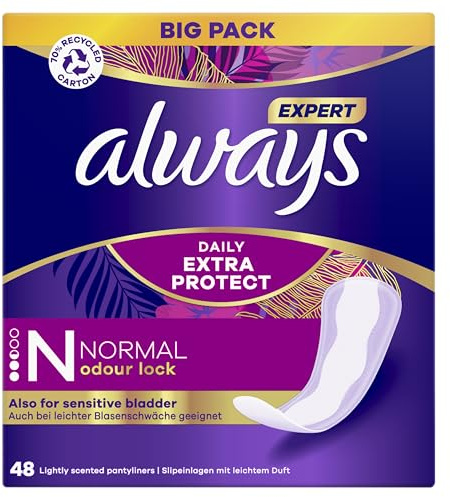 Always Daily Extra Protect Slipeinlagen Damen, Normal (48 Binden) Giga Pack, geruchsneutralisierend, atmungsaktiv, flexibel