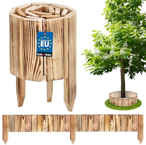 KOTARBAU Mini Clôture de Jardin en Bois Carbonisé 15 x 110 cm | Bordure de Pelouse | Palissade Anti-Rongeurs | Barrière pour Jardin