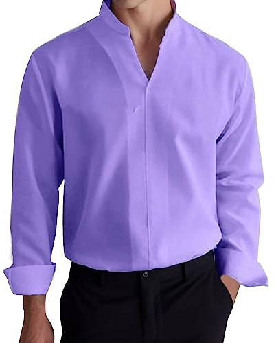 LAOSU Chemise Homme Manches Longues Et Boutonnée, Col Mao, Fashion, Pour Mariage - Ivoire, Marine