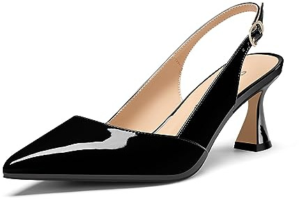 Saekcted Femmes Mi Talon Heel Pointu Bout Escarpins Lanières Cheville Slingback Slip-on Danse Cute Été 6.5 CM Heels Noir 45 EU