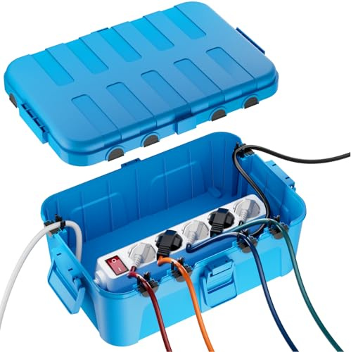 RESTMO Große Wasserdichte Kabelbox Outdoor, IP54 Verteilerdose Außen Wasserdicht, 32 x 22 x 13 cm Wasserdichte Box für Garten, Schutz von Verlängerungskabel, Steckdosenleisten, Außensteckern - Blau