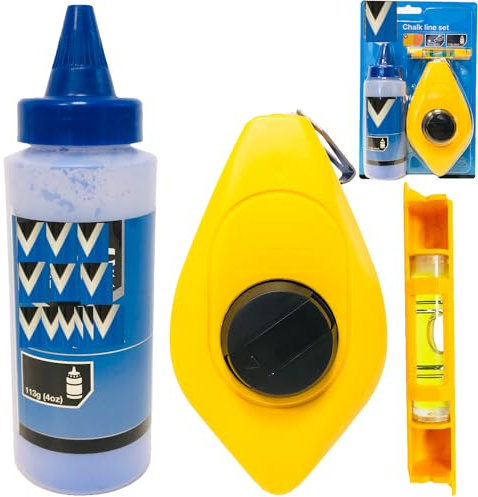 Unibos U&B SET OF X2 Chalk Line 15m String Kit Reel Builders Spirit Level Blue Chalkline Set 50ft (2PACK) Builders Chalk String Kit