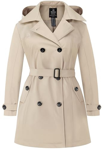 Wantdo Women's Plus Size Trench Coat Double-Breasted Waterproof Classic Lapel Overcoat Stylish Pea Coat with Belt Khaki 24-26