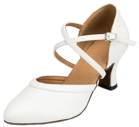 Chaussures de Danse Femme Blanches à Talons Chaussures de Mariée Salon Latine Tango Salsa (Talon 5cm pour Extérieur, Numeric_35)