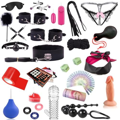 BDSM Sex Toys Kits de Bondage SM Sex Restraints Erotique Gode Anale 30 Pièces Fetish Cuir Sex Toys SM Crazy Game avec Menottes et Plug Anal Grossier Parfait Sex Toys Érotiques pour Couples