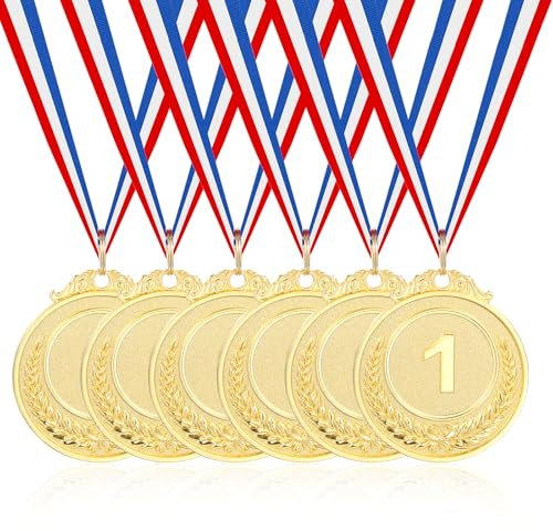 Mabor 6 Stück NO.1 Medaille Medaillen Kinder Gold Gewinner Medaillen Medaille mit Gravur Siegermedaille mit Bändern für Schwimmen Fußball Spiele Erwachsenen Kinder Partys