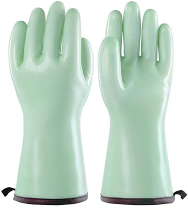 PACIFIC PPE Heat Resistant Oven Gloves, Food Grade Safety Gloves with Thickened Waterproof Silicone Coating for Cooking, Grilling, Baking, Smoker, Green, XL/10