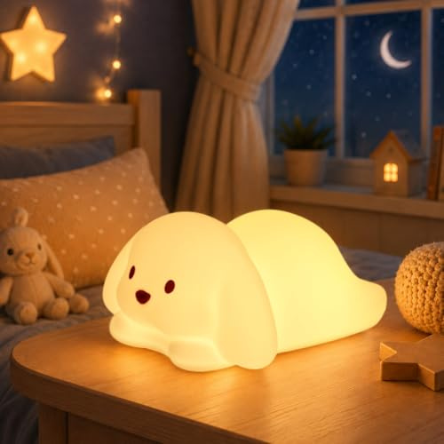 Tremdwoto Dog Night Light for Kids,Cute 7 Colorful Night Light Baby Girl Squishy Night Lights Lamp 1/3 Hour Timer Puppy Light Dimmable Nursery Nightlight,Gift for Boys and Girls
