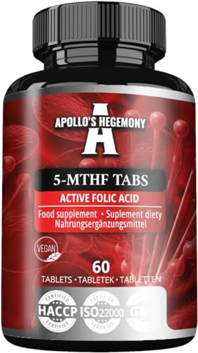 5-MTHF Tabs - 400 µg L-metilfolato por porción - 60 Tabletas - Suministro para 4 meses - Apoya las funciones psicológicas y reduce la fatiga - Suplemento dietético de Apollo's Hegemony