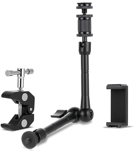 Windfromort Brazo Mágico de 11 Pulgadas - Soporte Flexible para Cámara con Superabrazadera - Brazo Ajustable con Rosca de 1/4 y 3/8 - Negro
