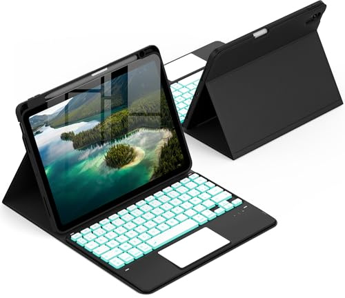 CACOE Clavier Étui Compatible avec iPad Air 11 Pouces (M4 2026/M3 2025/M2 2024) Air 6/5/4e Génération avec Pavé Tactile, Rétroéclairage 7 Couleurs, [AZERTY] sans Fil Détachable, Noir