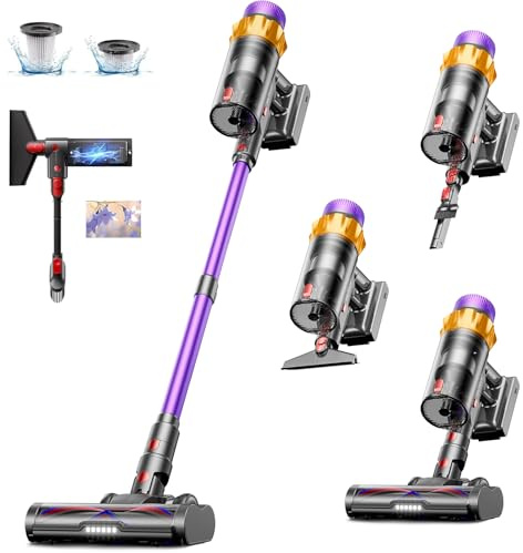 Cordless Vacuum Cleaner, 650W 55KPA 70 Mins Vacuum Cleaners for Home, Self-Standing Cordless Vacuum with Charging Dock Station, LED Display, Upgraded Anti-Tangle Stick Vacuum for Pet Hair/Carpet/Floor