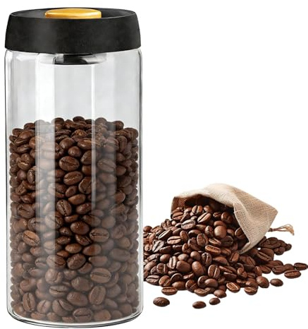 Rylae Bote Café Hermético 1800ml, Tarros de Almacenamiento con Tapa de Vacío, Lata de Café al Vacío, Tarro de Vidrio Transparente Cristal para Almacenar Granos frutos secos