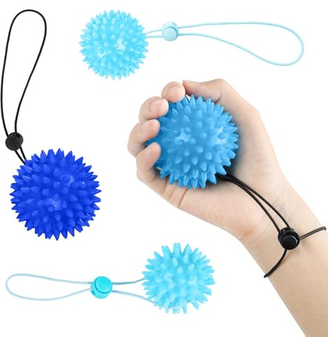 AOOWU Anti-stressboll vuxen hand, 4 st handtränare boll med justerbar dragsko, 4 nivåer boll terapi handtränare fingrar för rehabilitering, anti-stress, massage styrka grepp