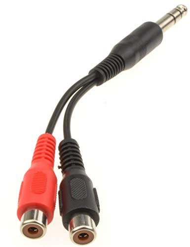 kenable 6.35mm Stereo Jack Plug to Twin RCA Phono Sockets Adapter Cable 10cm