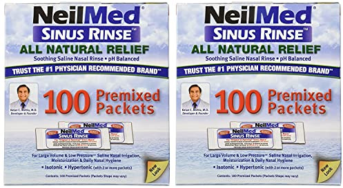 NeilMed Sinus Rinse 100 Premixed Packets – All Natural Nasal Irrigation for Sinus Relief, Moisturization, and Daily Hygiene – Drug-Free, Preservative-Free (Pack of 2)